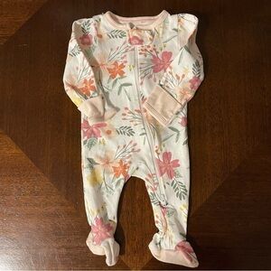 Cloud Island | White Floral Footed Zipup Pjs | Newborn